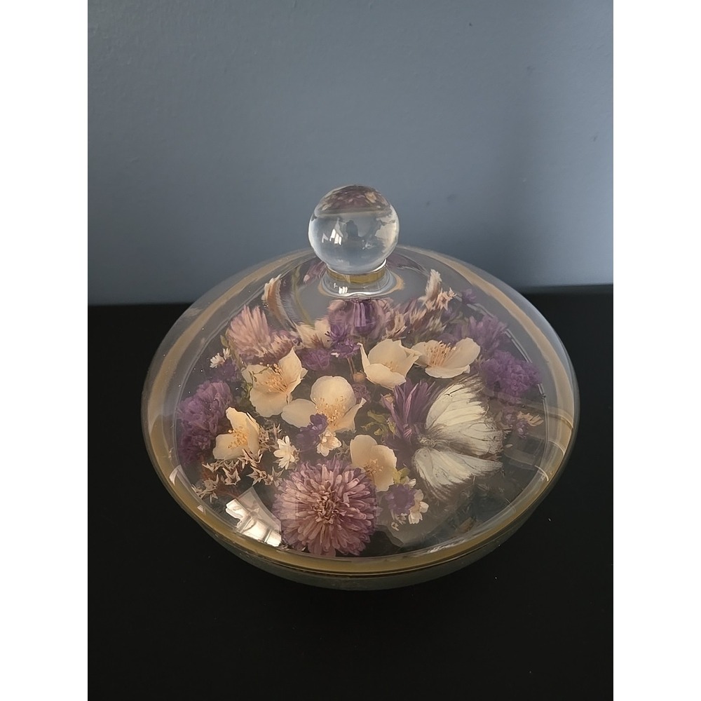Vintge Apothecary Round Dome Dish Display w Lid Terrarium Floral Dried Flowers